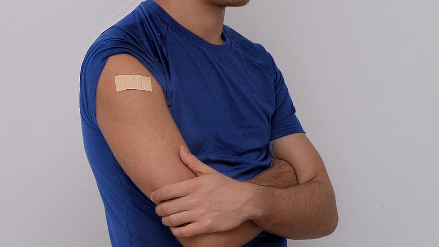 Vaccination, Adhesive Bandage, Arm, Man, Corona, Covid-19, Medical Plaster, Protection, Pandemic