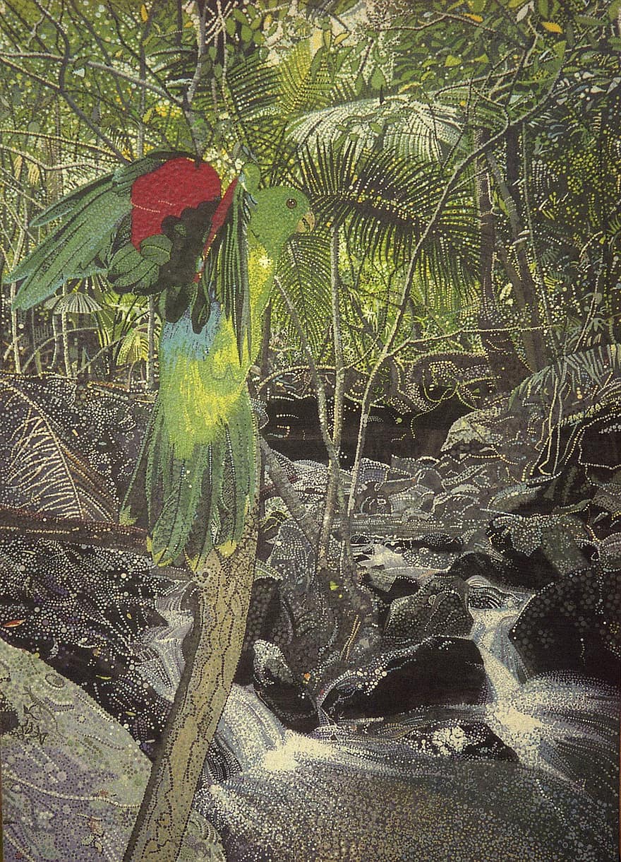 Redwing Parrot, Mountain Creek, Australian, Forest, Art