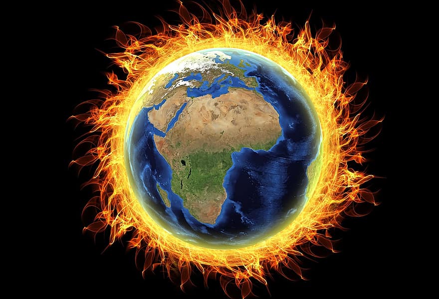 глобално затопляне, горяща земя, изгаряне, унищожаване, температура, климат, експлозия, черна земя