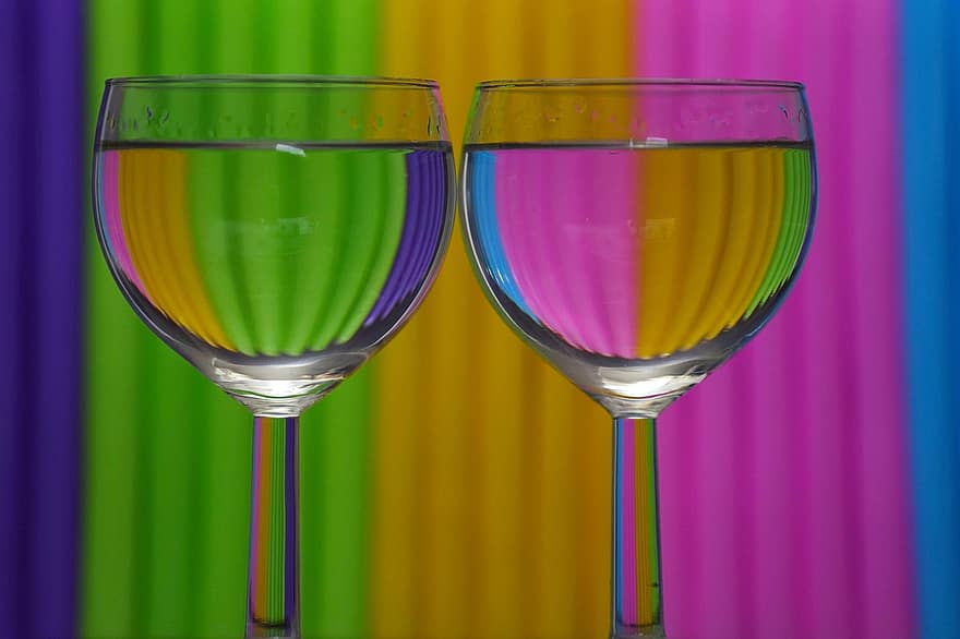 briller, vand, farverig, drikke, rent vand, væske