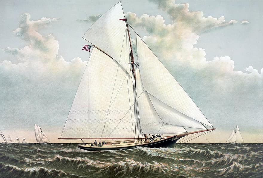 Yacht, Race, Racing, Sea, Vintage, Painting, Art, Gracie New York, Sloop, Yachting