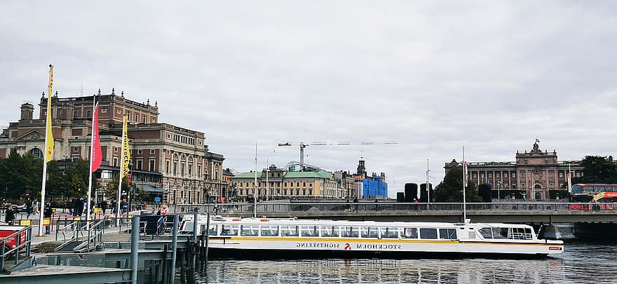 лодка, турне, разглеждане на забележителности, град, пътуване, Швеция, туризъм, Европа, пейзаж, шведски, Скандинавия