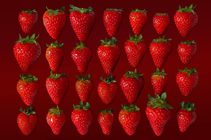 Strawberries, Fruits, Pattern, Berries, Food, Red, Texture, Background