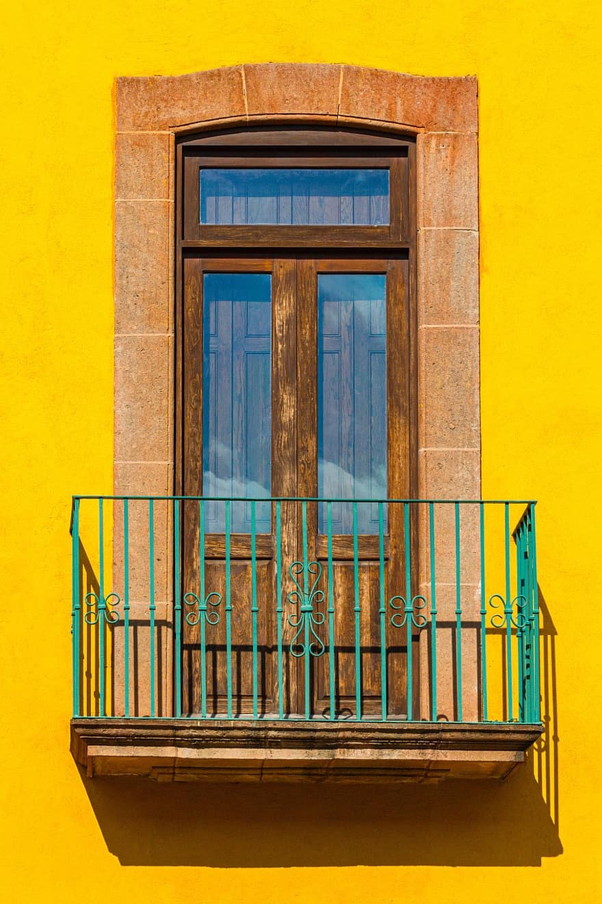 balcone, esterno, parete, muro giallo, design, architettura, Casa