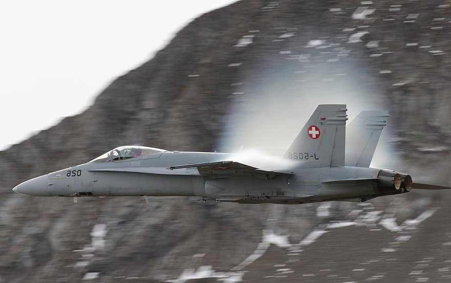 Boeing F A-18 Hornet, kampfly, turbin, militære fly, Jettrening, luftstyrke, Sveits, Axalp