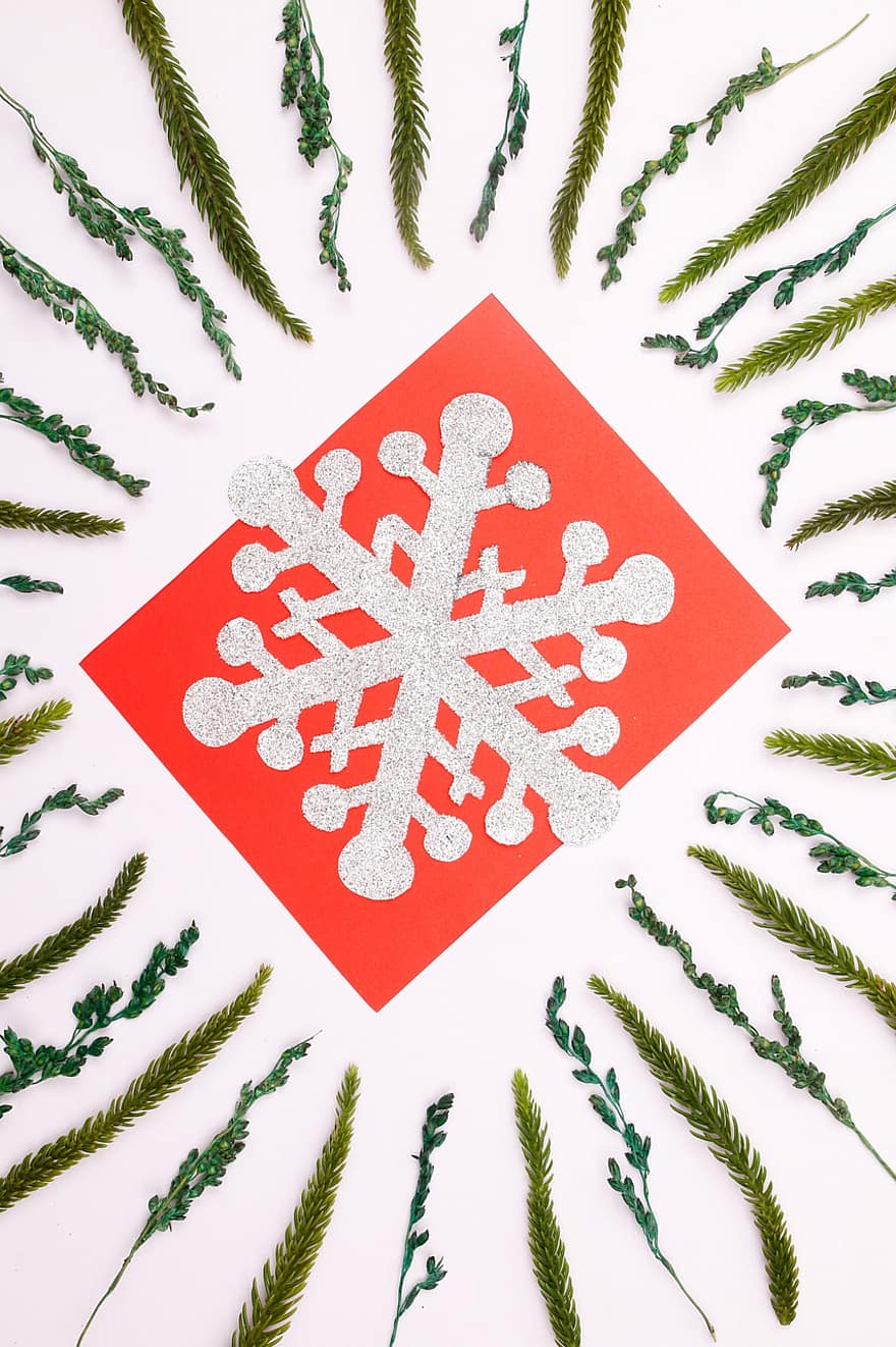 achtergrond, Kerstmis, ornament, sneeuwvlok, sneeuw, fir branch, bladeren, decoratie, decor, arrangement, komst