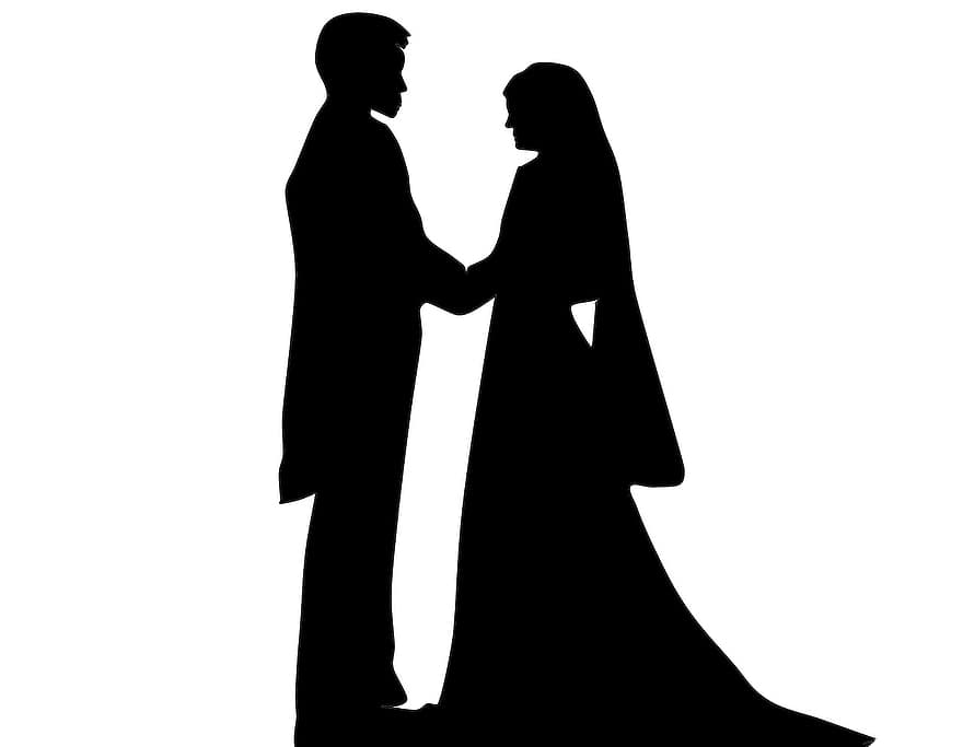 huwelijk, schaduw, silhouet, casal, bruidegoms