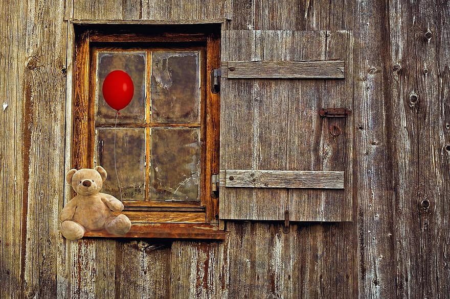 Teddybjørn, Bjørn, teddy, søt, ballong, mykt leketøy, stilleben, fortsatt, lukker, dekorative, kosedyr