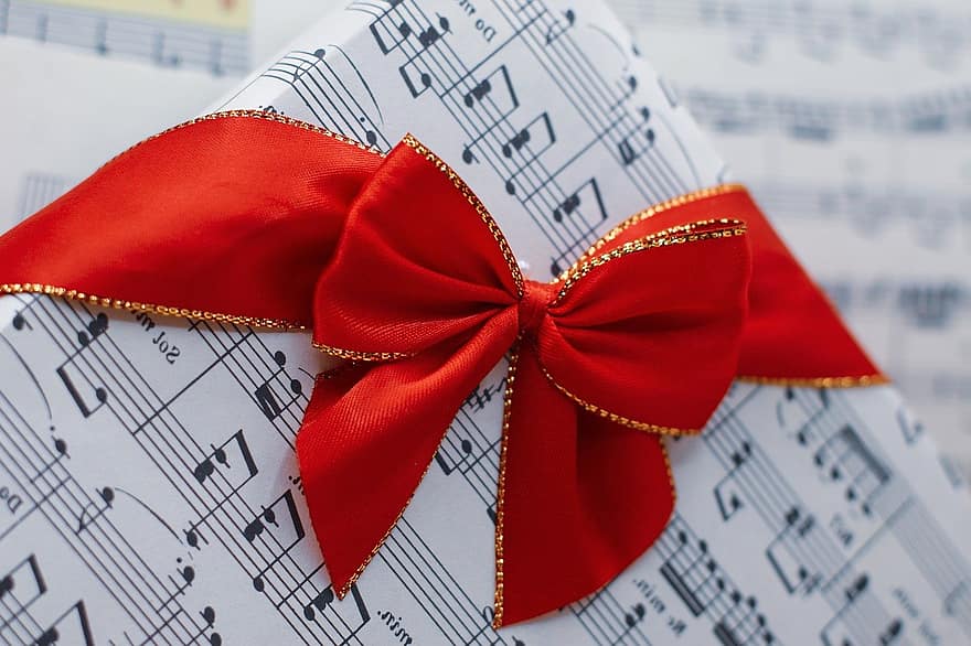 Valentýn, dar, současnost, dárek, Dárková krabička, Noty, detail, oslava, dekorace, pozadí, hudební nota, papír