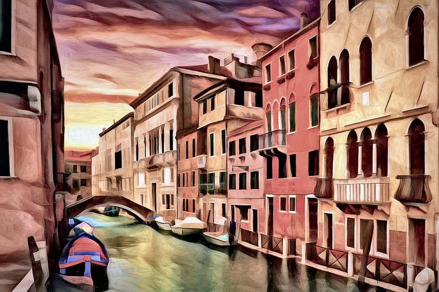Venetië, Italië, architectuur, water, stad, Europa, reizen, kanaal, gondel, romantisch, boot