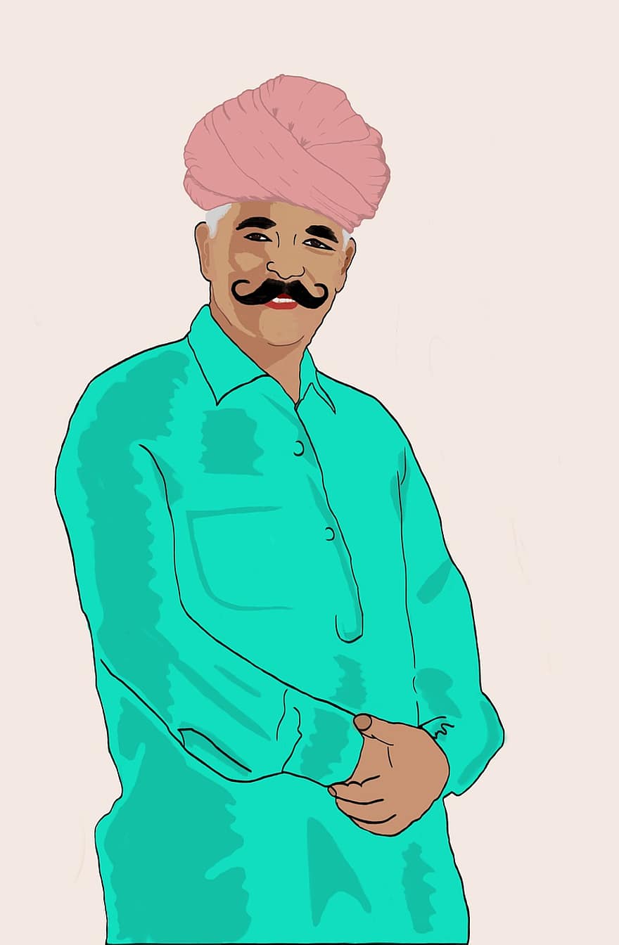 هندي ، رجل ، سكان الريف ، رسم