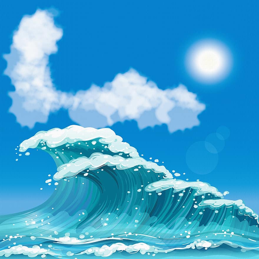 Papier vague japonais, fond d'océan, Japon, tsunami, mer, la géographie, monde, bleu, carte, océan, été