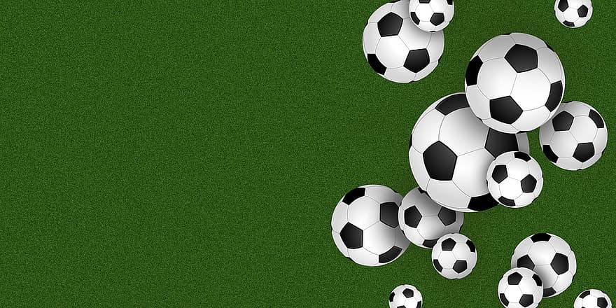 спортен, футбол, топки, игра, постер, заден план, спорт, трева, футболна топка, топка, зелен цвят