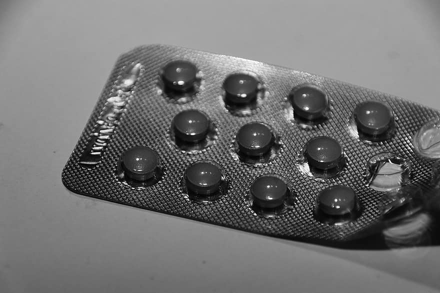 piller, stoffer, monokrom, blisterpakning, tabletter, medicin, kosttilskud, sundhedspleje, farmaceutisk, lægemidler, medicinsk