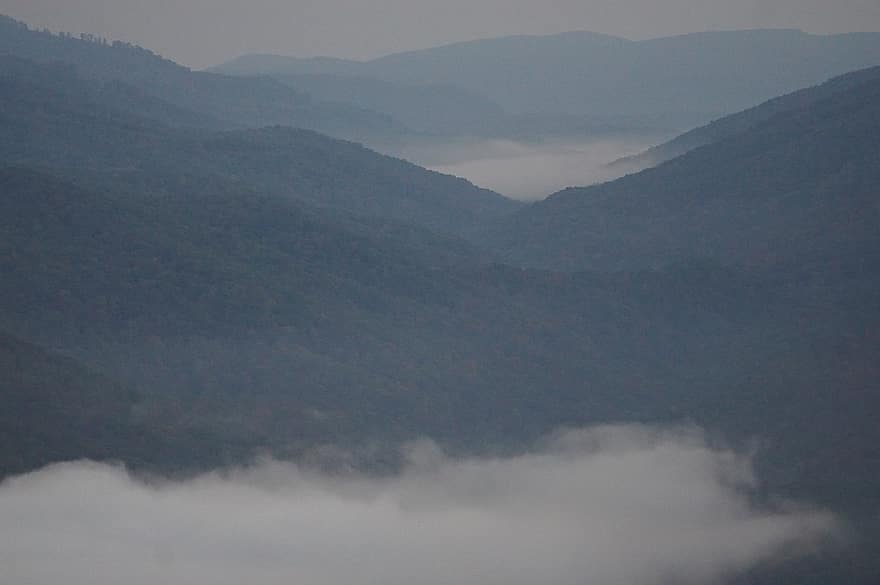 Berge, Wolken, Appalachie, Daniel Boone National Forest, Natur, Landschaft, Nebel, Cumberland-Lücke, Nationalpark, Sonnenaufgang, Dämmerung
