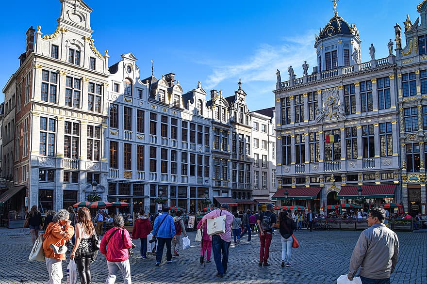 ブリュッセル、ベルギー、平方、建物、グランプラス、ファサード、建築、観光客、人、屋外、シティ