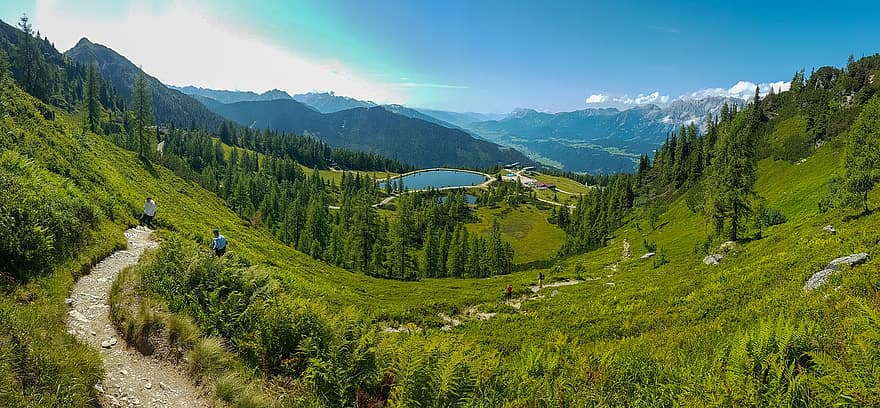 reiteralm, βουνά, φύση, schladming, Αυστρία, τοπίο, βουνό, καλοκαίρι, πράσινο χρώμα, ακραία αθλήματα, κορυφή βουνού