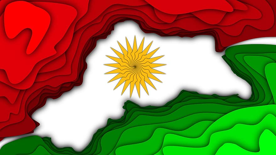 Kurdisztán, kurd zászló, terep