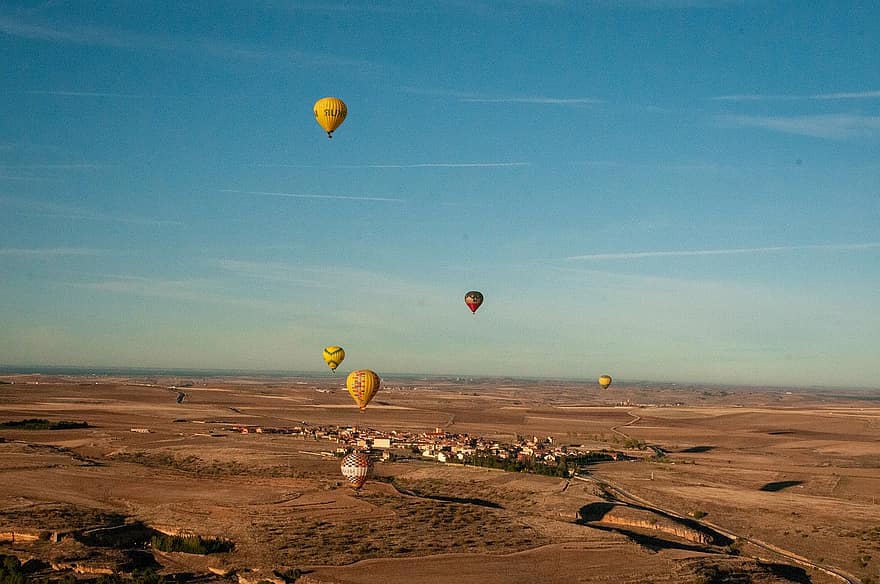 Heißluftballon, fliegend, Himmel, Landschaft, Abenteuer, Aussicht, Segovia