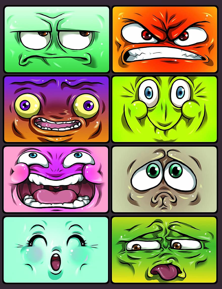 Emotion, Smiley, Icons, Cartoon, Graphic, Comic, Feeling, Rage, Joy, Eckel, Sad