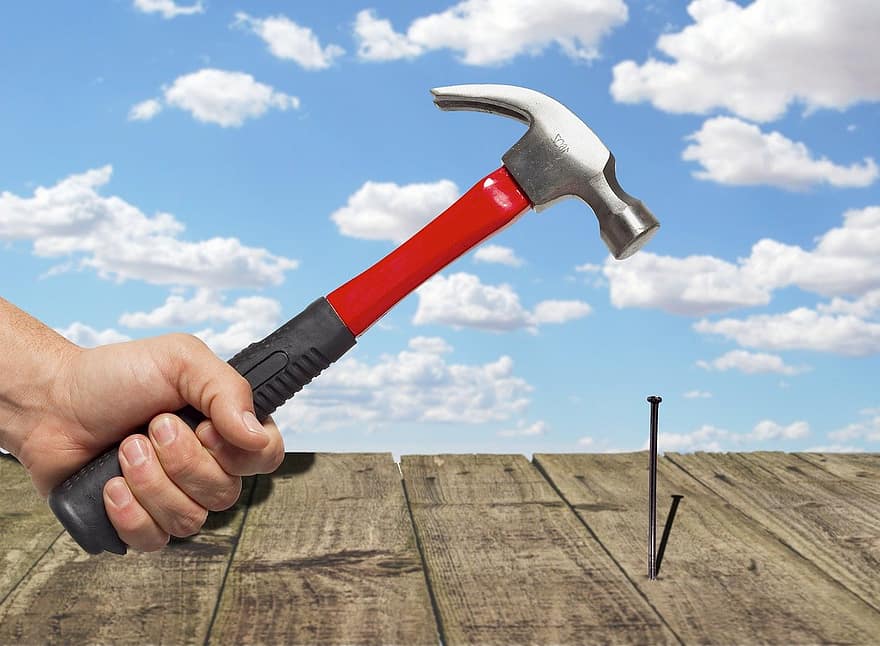 Hammer, søm, konstruktion, tømrer, værktøj, negle, gør det selv, arbejde, bygge, træ, reparation