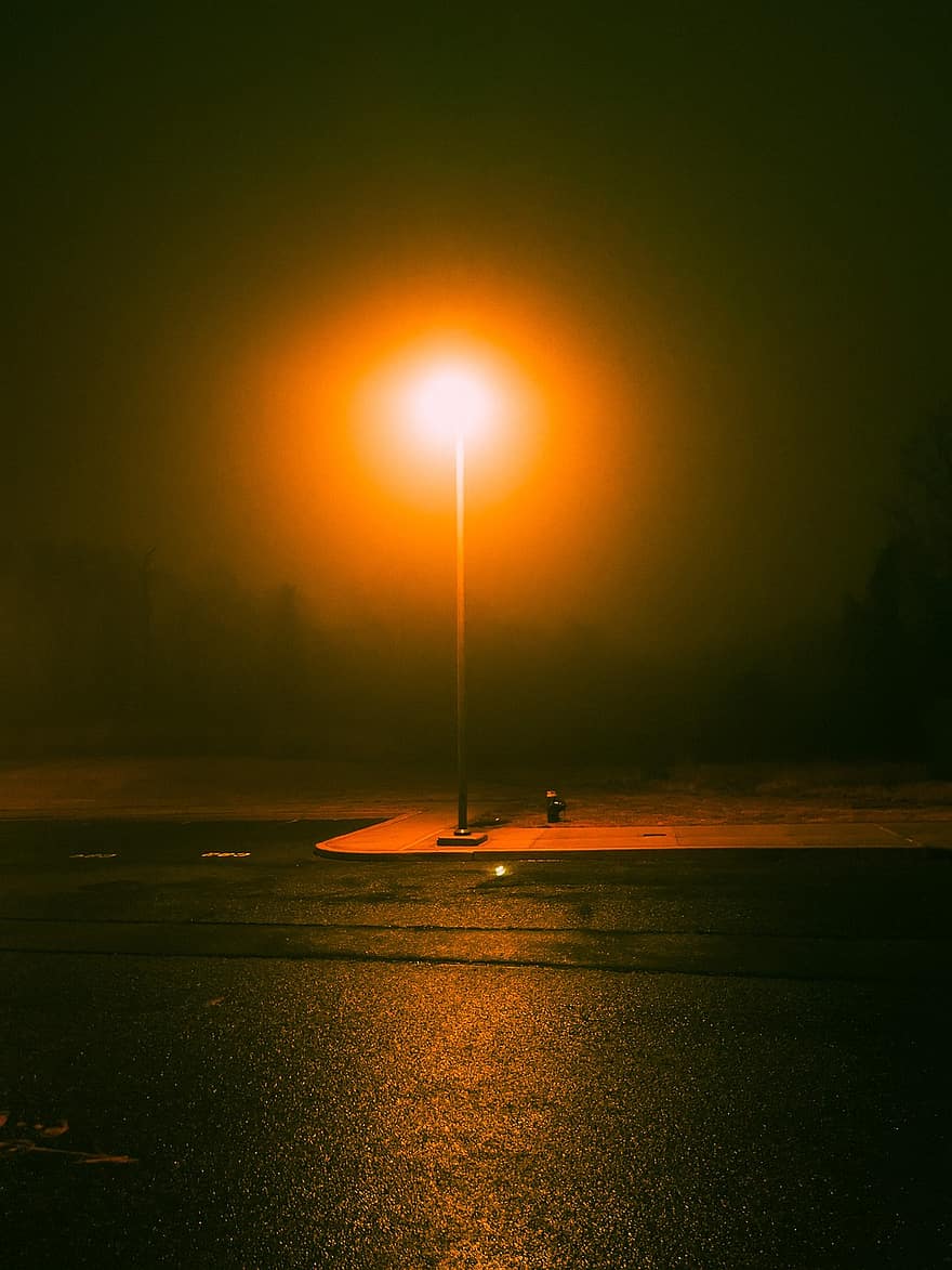 лампа, дощ, туманний, ніч, моторошний, страшно