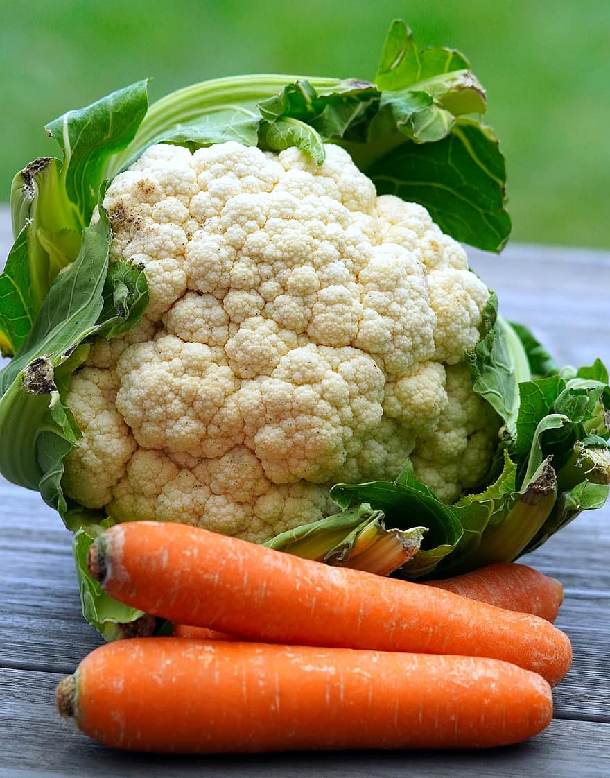 karfiol, sárgarépa, zöldségek, növényi, frissesség, élelmiszer, Az egészséges táplálkozás, organikus, vegetáriánus étel, levél növényen, mezőgazdaság