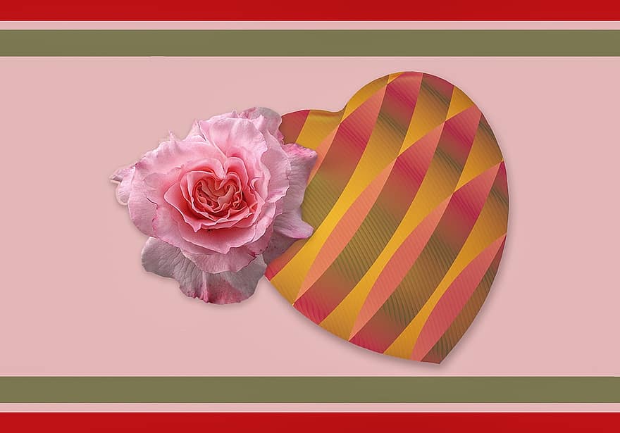 หัวใจ, ดอกกุหลาบ, ความรัก, อารมณ์, ความโรแมนติก, วันวาเลนไทน์, ดอกไม้, กุหลาบแดง, สีชมพู, กลีบดอก, ตกแต่ง