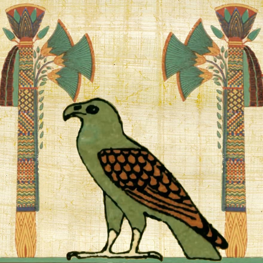 египетски, хартия, папирус, птица, йероглифи, религиозен символ, дизайн, артифакт, древен Египет, колаж, общност