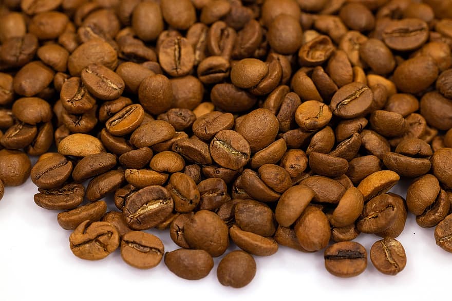 kaffebönor, koffein, kaffe, närbild, böna, bakgrunder, utsäde, makro, friskhet, dryck, mat