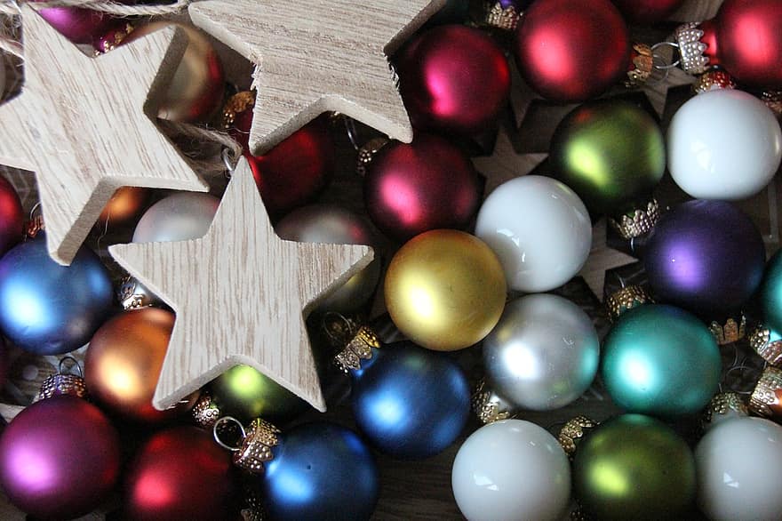 jul, ornament, dekoration, stjärnor, trä, bollar