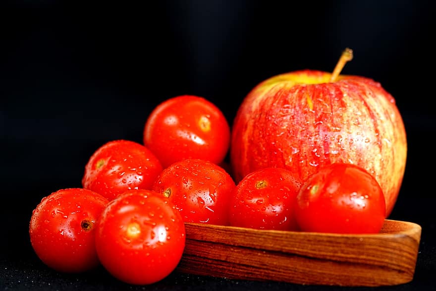 frukt, näring, organisk, hälsosam, diet, tomater, äpple, färsk