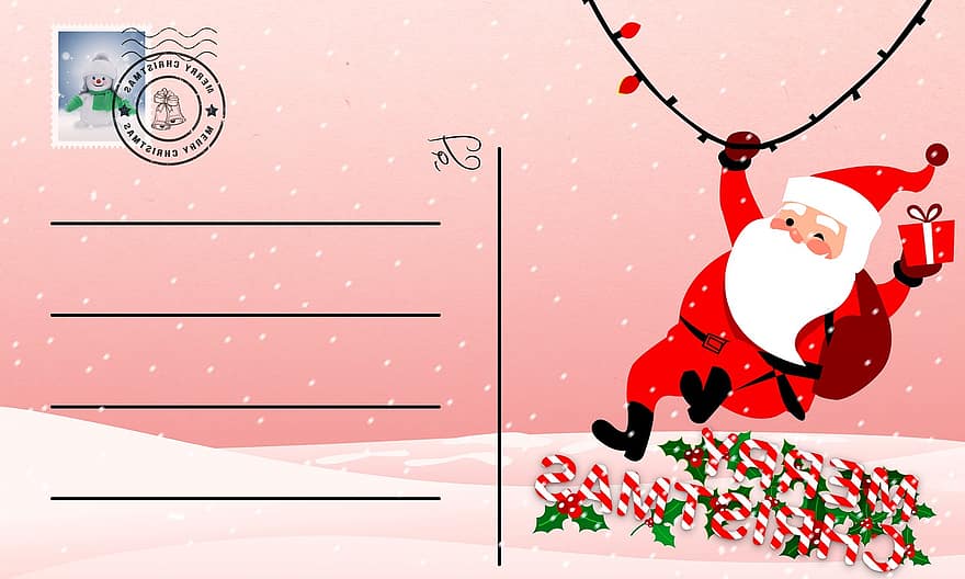 carte de voeux, Noël, carte postale, père Noël, timbre, Carte postale de Noël, de fête, vacances, saison, conception, calligraphie