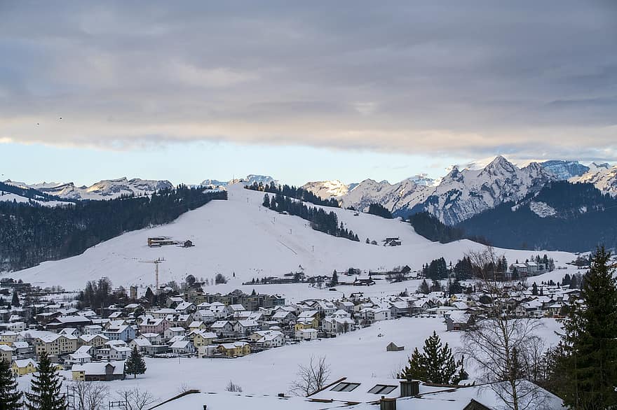 Szwajcaria, zimowy, Natura, pora roku, śnieg, Góra, krajobraz, szczyt górski, lód, pasmo górskie, sport