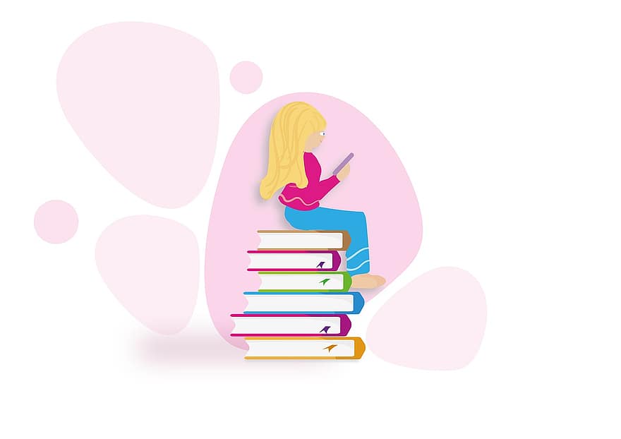 Læs, bøger, skole, bibliotek, pige, tekster, viden, historier, romaner, læser, udforske