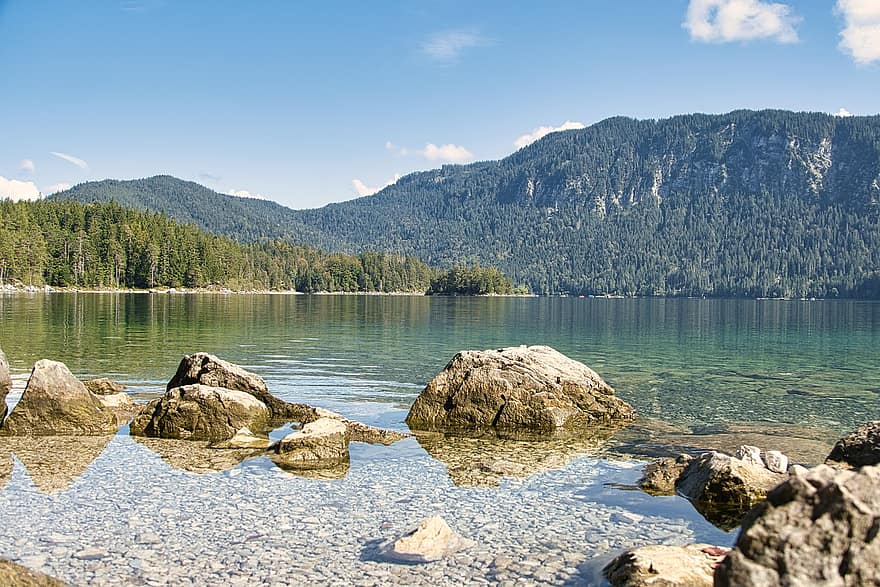 danau, gunung, alam, batu, air, refleksi air, danau gunung, pegunungan, alpine, pegunungan Alpen, pemandangan