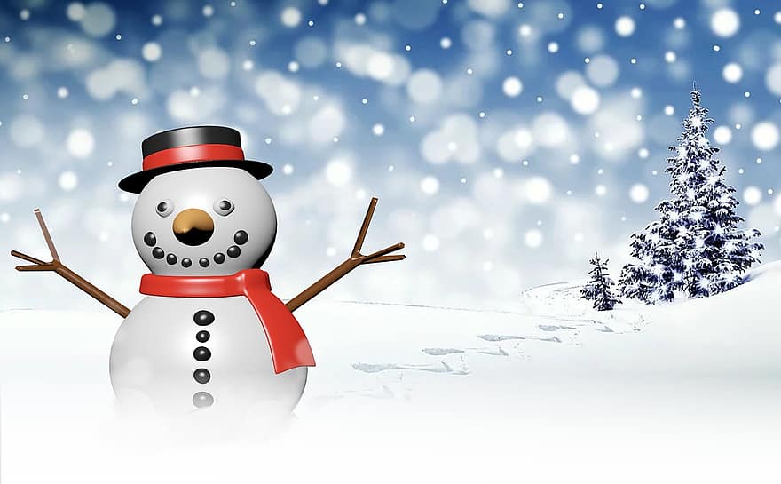Winter, Snowman, Snow, Cold, Illustration
