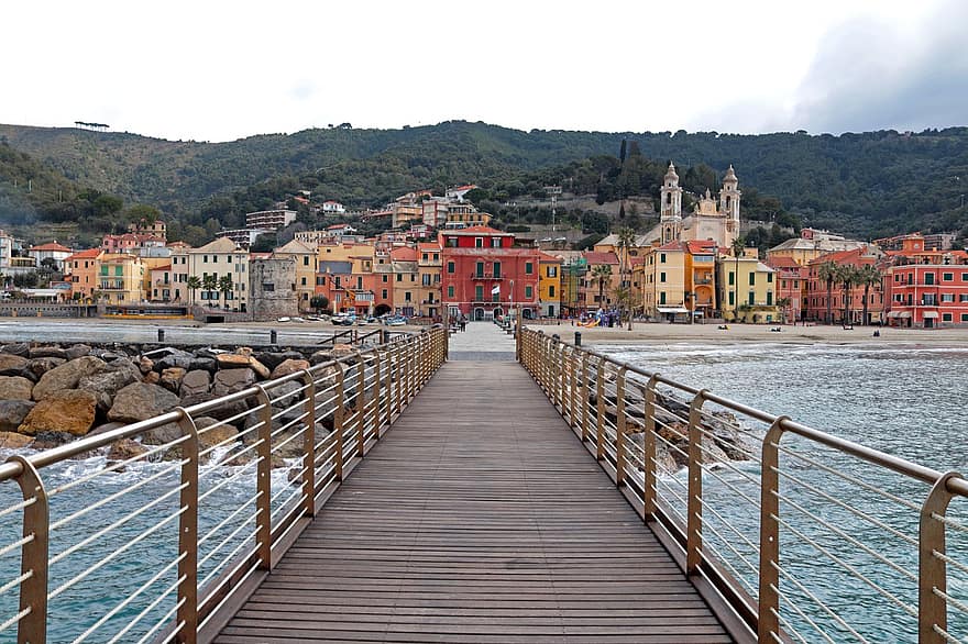 море, мост, горные породы, воды, поездка, пейзаж, Италия, Лигурия, страна