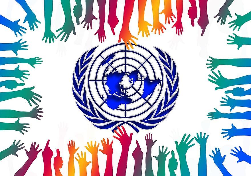 accesso, molti, mani, un, mondo, organizzazione, Nazioni unite, piangere per aiuto, richiesta, rifugiati, insieme