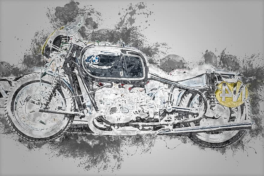 BMW, motociklu, motoru, divriteņu transportlīdzeklis, transportlīdzekļiem, mašīna, oldtimer, vēsturiskais motocikls, motocikliem, nostalģija, velosipēdu