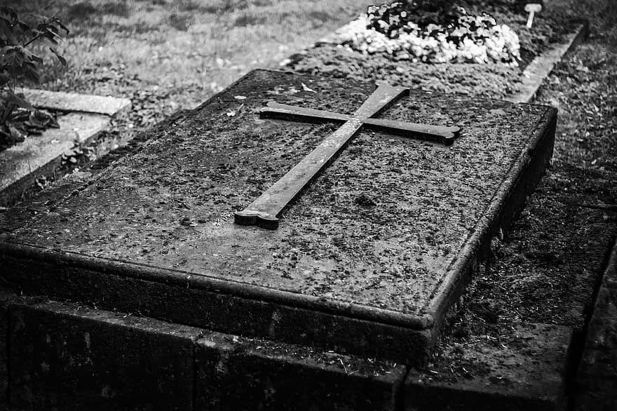 tumba, cementerio, monocromo, lápida sepulcral, muerte, luto, descanso, piedra, desesperación, memoria, cruzar