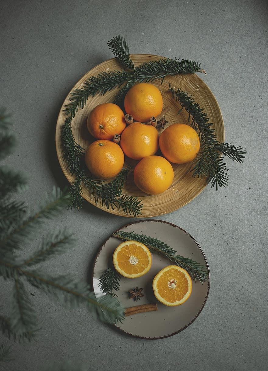 apelsinai, vaisiai, prieskoniai, Kalėdos, apdaila, sezoną, šventė, atėjimas, gruodžio mėn, dekoratyvinis, deco