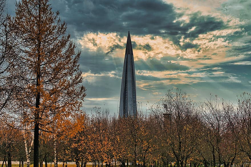 Turm, Herbst, Jahreszeit, Natur, draußen, Reise, Erkundung, Tourismus, St. Petersburg, Lakhta, Gebäude