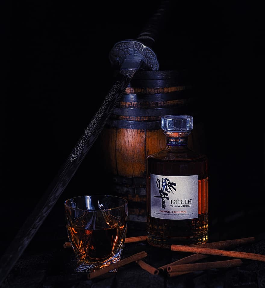 whisky, vaso, botella, naturaleza muerta, beber, alcohol, bebida, bebida alcohólica, bebida alcoholica, bar, samurai