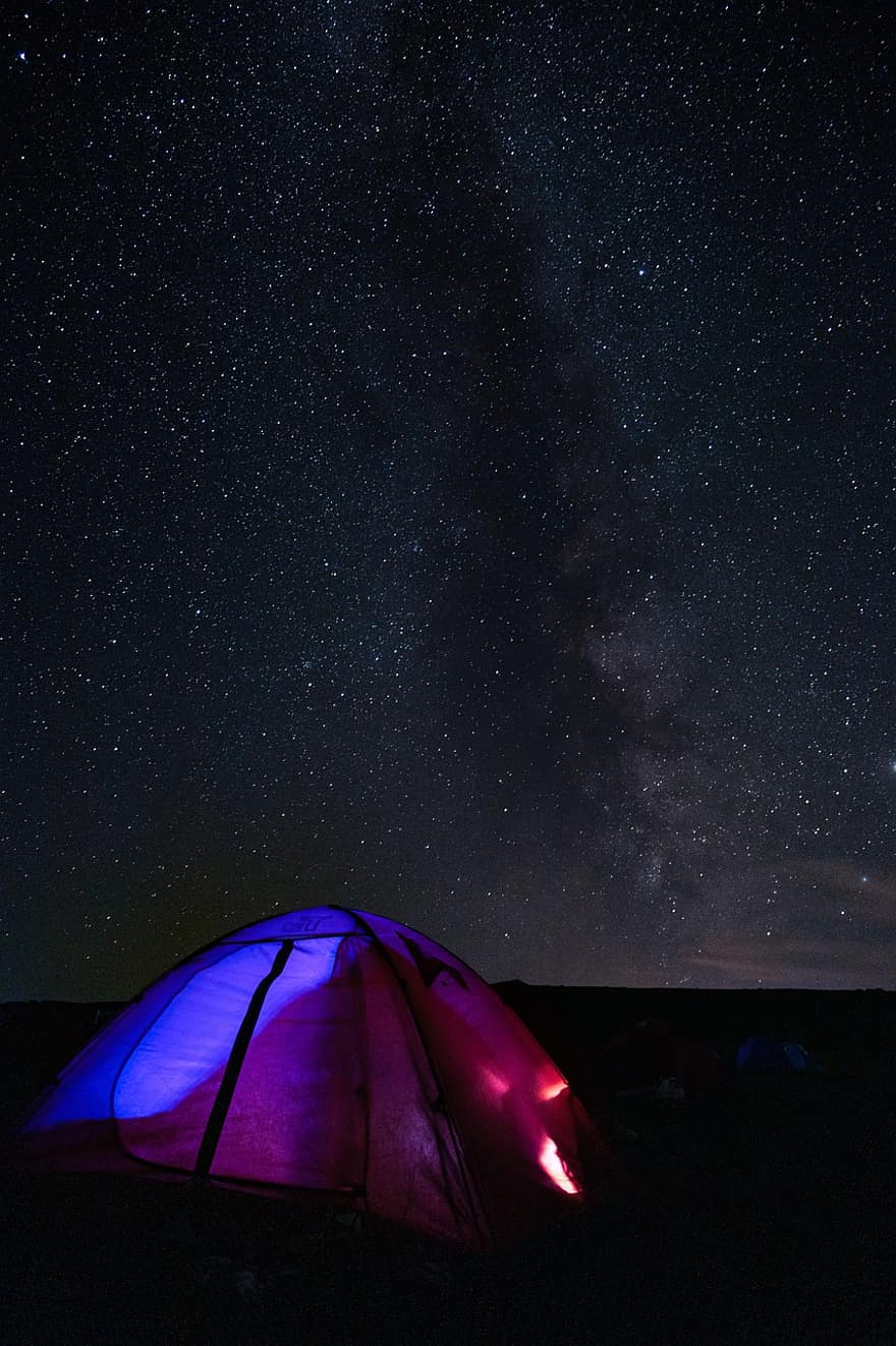 Starry, Sky, Tent, Camping, Night, Outdoors