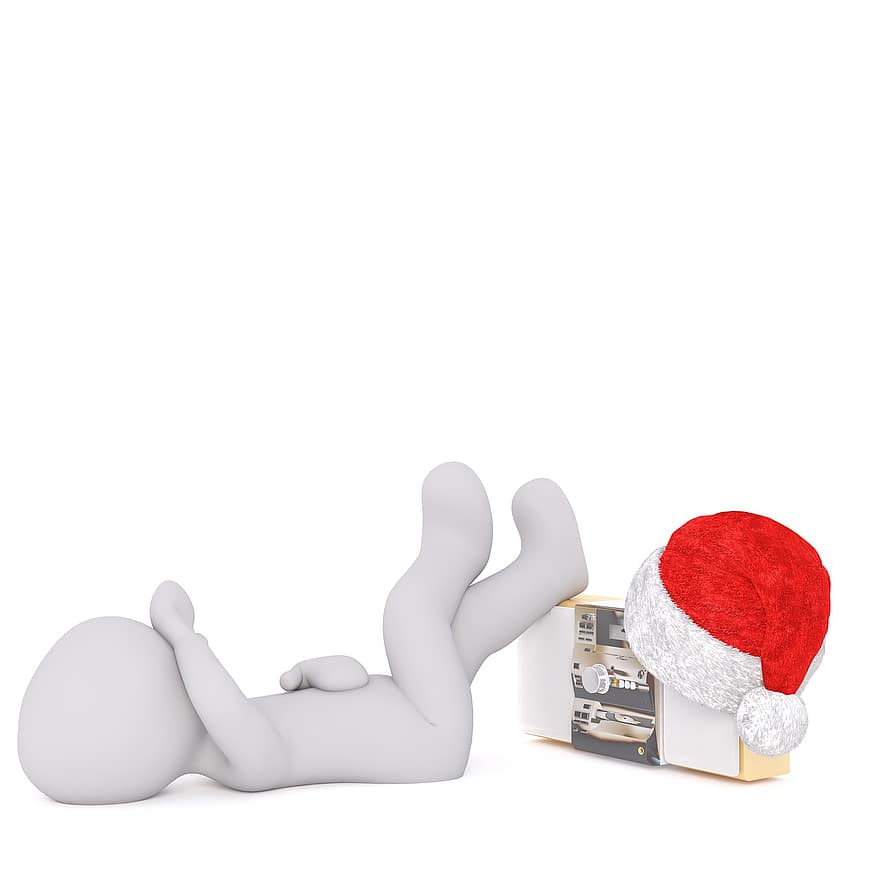 hombre blanco, modelo 3d, figura, blanco, Navidad, sombrero de Santa, cuerpo completo, descanso, preocupaciones, Caja de música, reproductor de música