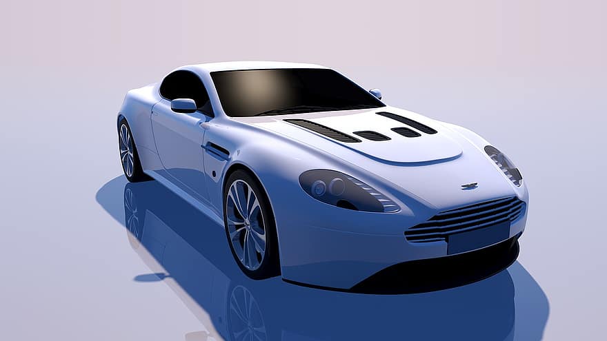 Aston, Мартин, выгодная позиция, спортивная машина, белая комната, авто, автомобиль, контур, металлический, солнечные отражения, тень