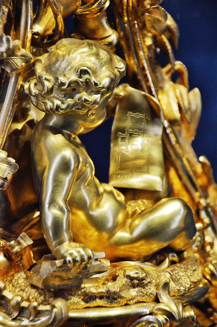 escultura, or, àngel, querubí, daurat, figureta, decoració