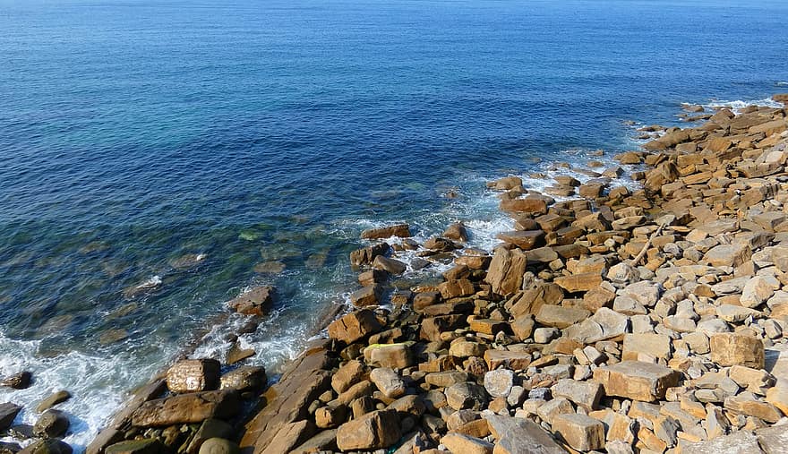 à beira-mar, rochas, oceano, mar, de praia, natureza, litoral, agua, Rocha, onda, azul