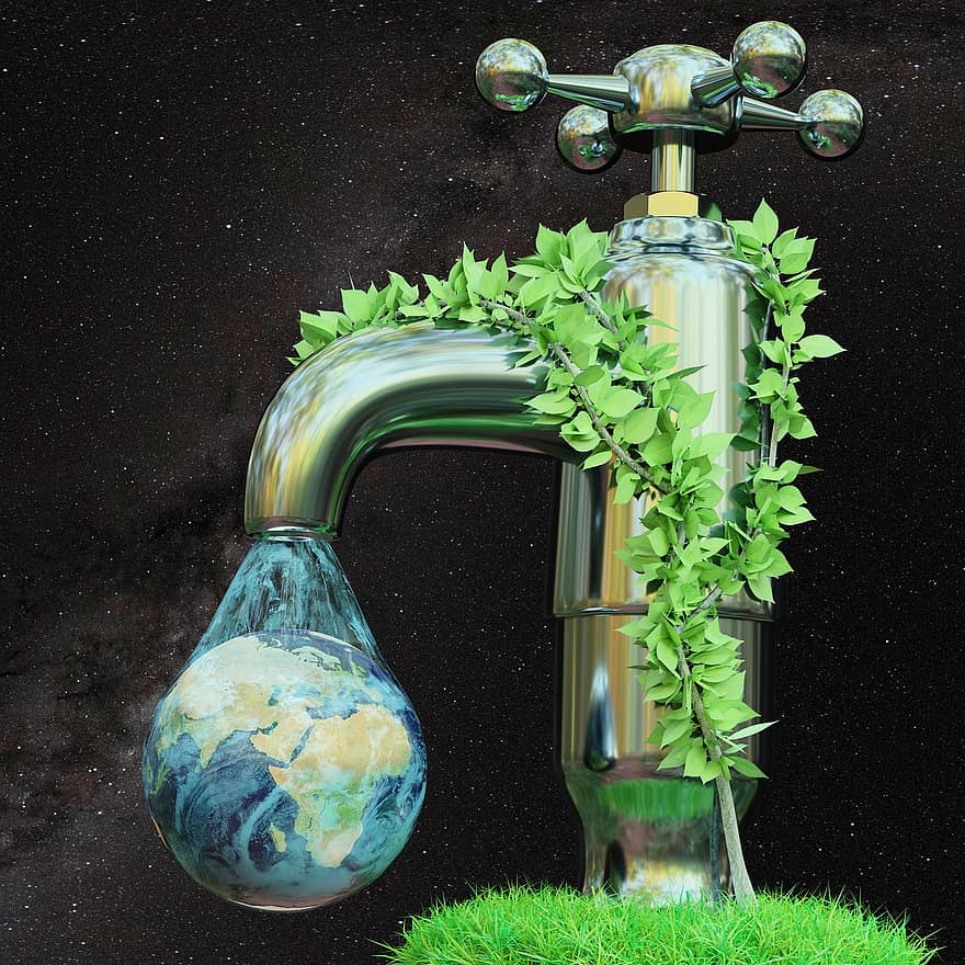 Environment, Nature, Green, Water, Ecology, Faucet, Earth, Environmental Protection, 3d